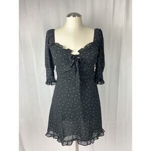 Peiran Women’s size M Black White Polka Dot Dress Ruffle Coquette Feminine Fairy